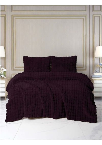 Merinos Dıamond 3 Parça Bubble Kürk Comforter Set Mürdüm Murdum