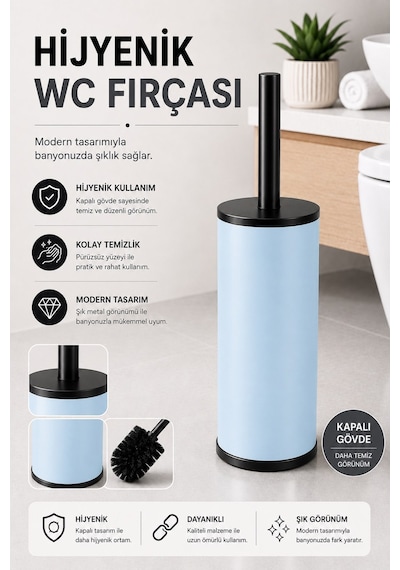 Sas Haus Pedallı Çöp Kovası 3 Litre İç Kovalı Kapaklı Tuvalet Fırçalı Banyo Seti Krom - Titan 7103 Mavi