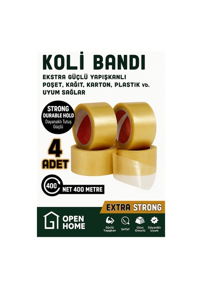 4 Adet - 100 Metre Şeffaf Koli Bandı Extra Strong 40 Micron Kalınlık, Güçlü Yapışkan Diğer