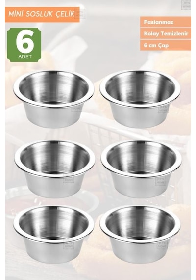 6 Lı Set Mini Sosluk Paslanmaz Ketçaplık Mayonezlik Reçellik Çelik 6 Cm Metalik Gri
