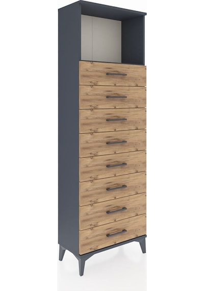 Arges Dolap Tek Raflı 8 Çekmeceli 60x30x182 Antrasit-çam Antrasit