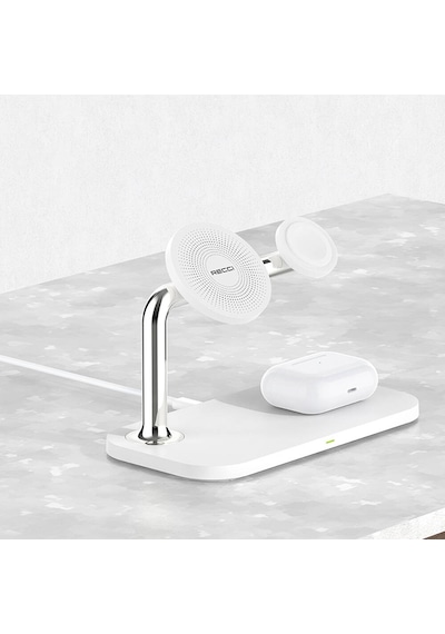 Recci RCW-20 Prestige Serisi 3in1 Magsafe 15W Hızlı Şarj Özellikli Magnetik Kablosuz Şarj Standı