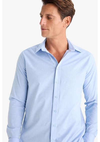 DeFacto Modern Fit Modern Kesim Poplin Düz Pamuk Karışımlı Uzun Kollu Gömlek D3375AX24AUBE177 Mavi DeFacto Modern Fit Modern Kesim Poplin Düz Pamuk Karışımlı Uzun Kollu Gömlek D3375AX24AUBE177 Mavi