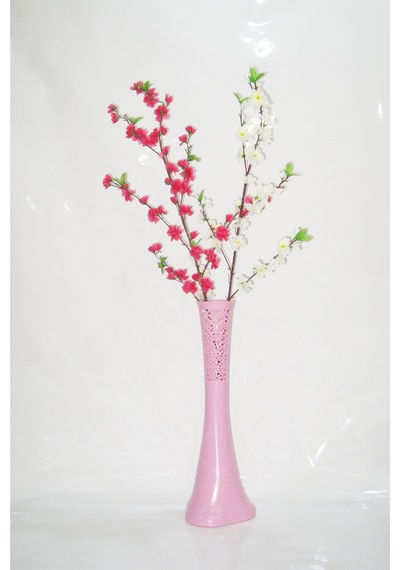 60 Cm Pembe Desenli Vazo Beyaz Pembe Bahar Dalı
