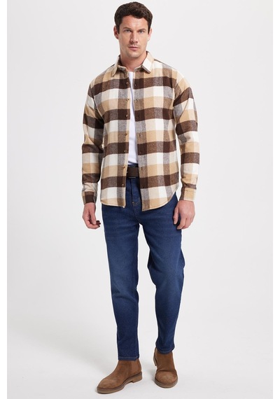 Tudors Erkek Slim Fit Dar Kesim Kareli Kışlık Oduncu Gömlek-42333 Ekru Tudors Erkek Slim Fit Dar Kesim Kareli Kışlık Oduncu Gömlek-42333 Ekru