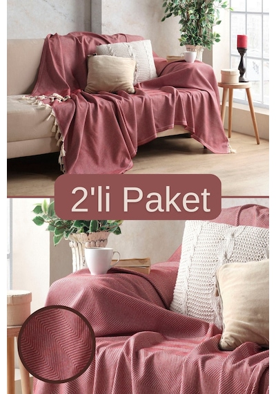 Miracolo Home Bordo Pamuklu Dekoratif Koltuk Örtüsü Set 170x230 Boyutlu Optimal Kaymaz Tasarım 2 Adet