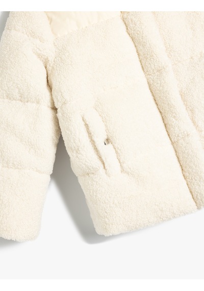 Koton Peluş Ceket Dik Yaka Fermuarlı Cep Detaylı Ekru 5wkg20040aw Ekru