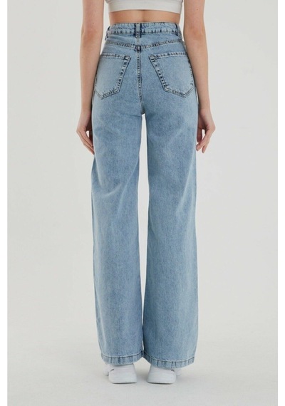 Lavajeans Süper Yüksek Bel Likralı Kar Yıkamalı Geniş Paça Kot Pantolon Wide Leg Açık Mavi