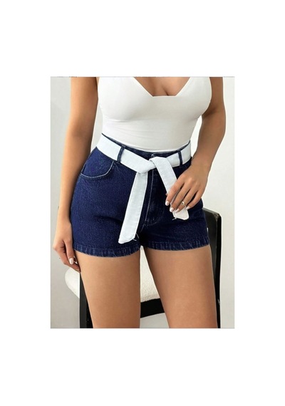 Kene Jeans Kuşak Kemerli Lacivert Kot Şort Lacivert