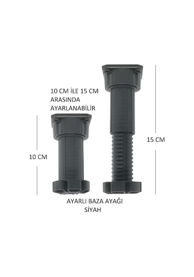 Ayarlanabilir Plastik Baza Ayağı 10-15 Cm, Siyah, Çok Amaçlı Dolap Ayağı 1 Adet Siyah