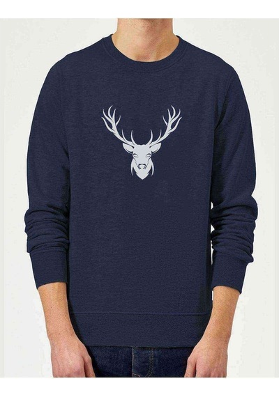 Silhouette Deer Baskılı Indigo Mavi Lacivert Erkek Örme Sweat