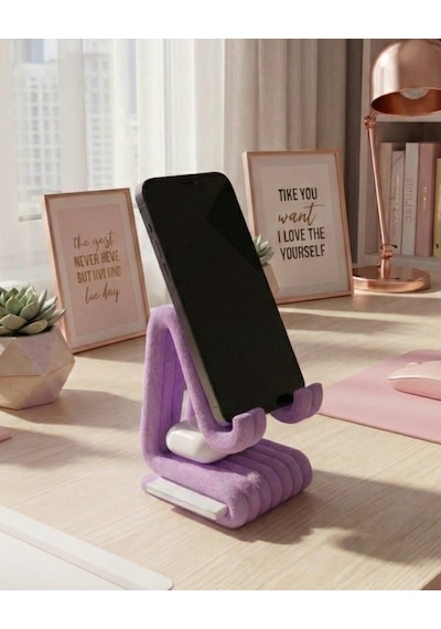Masaüstü Kaymaz Taban Telefon Ve Tablet Standı - Kulaklık Ve Not Kağıdı Bölmeli-kiremit Lila