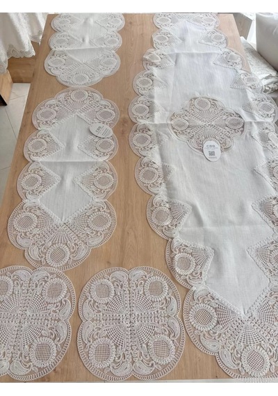Salon Takımı Çeyizlik Runner Set 5 Parça Keten Ranır Masa Sehpa Konsol Örtüsü Defne Diğer