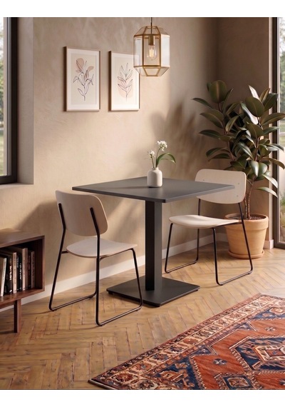 Kompakt Laminat Kare Cafe Retstoran Ve Ev Yemek Masası 60x60 Cm Füme Tablalı