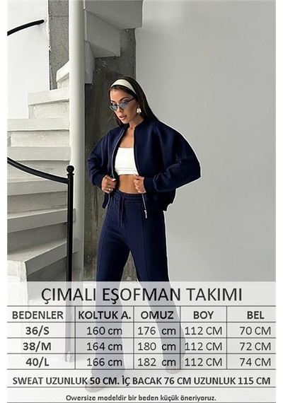 Neşeli Butik Kadın 3 İplik Şardonlu Oversize Eşofman Takımı Nbg105 Lacivert