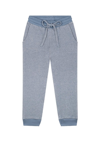 Antebies Organik Mavi Dokulu Futter Bel Lastikli Bağcıklı Kapüşonlu Uzun Kol Çocuk Sweatshirt Eşofman Takımı