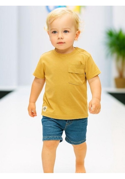 Çikoby Erkek Bebek Basic Cep Detaylı Tshirt-15856 Hardal