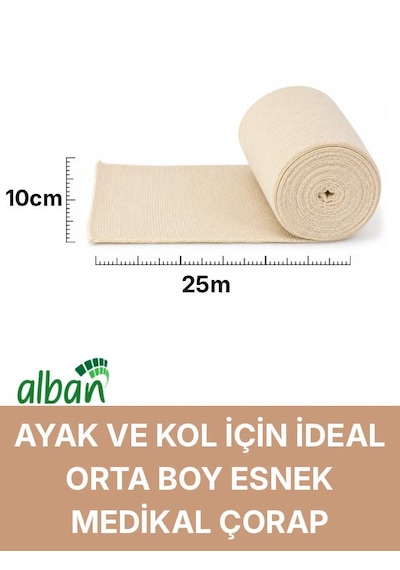Alçı Altı Çorabı 10 Cm X 25 M, Pamuklu Esnek Medikal Stockinette