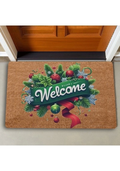 Valerine Life Yılbaşı Kapı Süsü Temalı Welcome Kapı Önü Paspası 45x70cm
