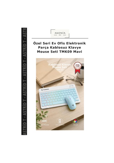 Özel Seri Ev Ofis Elektronik Parça Kablosuz Klavye Mouse Seti Tmk09 Mavi