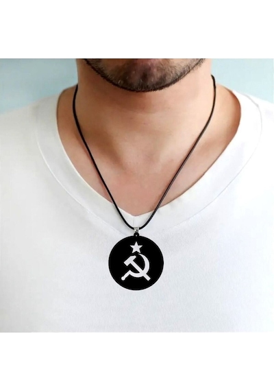 Tamgacrafts Özel Seri Retro Sembol Figürlü Siyah Akrilik Kolye 5 Cm Deri İpli