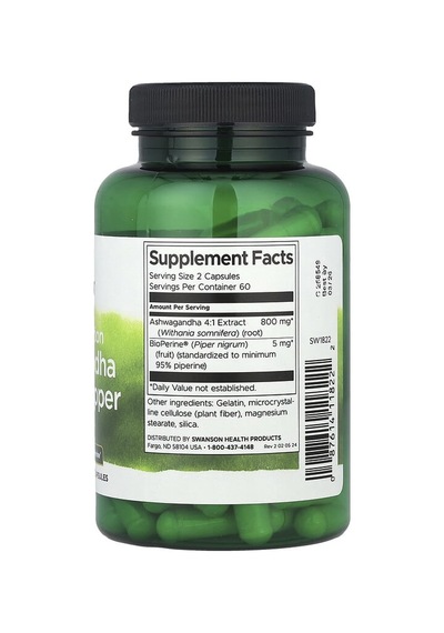 Swanson Vitamins, High Absorption As-hw-aga-ndha & Black Pepper, 120 Capsules