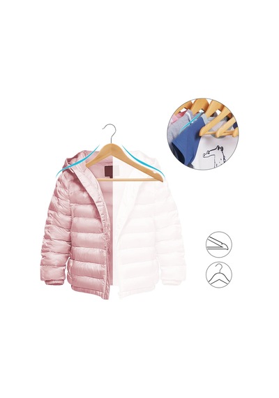 Çocuk Ahşap Askıları, 20'li Paket, Çentikli Askı, 360 Derece Döner Kanca, Doğal, 35 Cm Crw006-20 Diğer