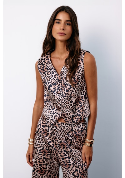 Sateen Kruvaze Leopar Saten Yelek - Vizon-135188 Vizon