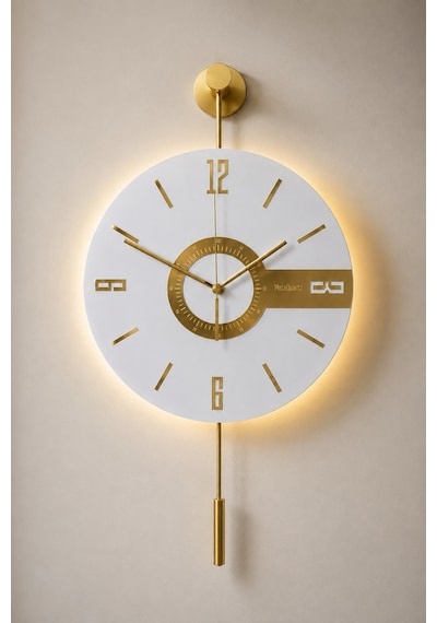 MetaQuartz Aksesuar Elite Kardelen Gold Çembersiz Model - Pilli Led Sistemi - Metal Duvar Saati