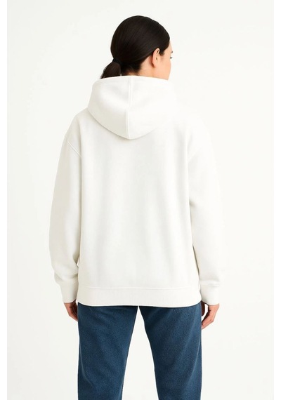 Kadın Samuray Ninja Çift Kapüşonlu Maske Detaylı 3 İplik Hoodie - Beyaz