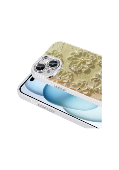 Nourthkiingdom Apple Uyumlu iPhone 14 Kılıf Çiçek Desenli Parlak Taşlı Sert Silikon Nrtk Garden Kapak - Mavi Mavi