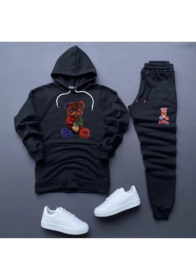 Tarzsokak Barrow Yaka Dijital Baskılı Kışlık Unisex Eşofman Takımı Siyah