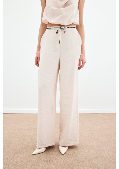 Sateen Örgü Kemerli Pantolon - Bej-136169 Bej