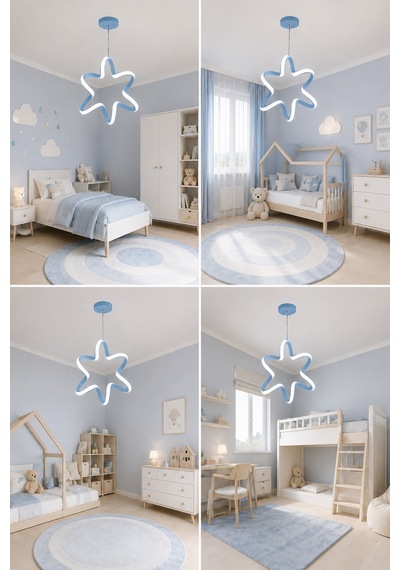 Yalven Led Sarkıt Avize Çocuk Odası Beyaz Işık Açık Mavi