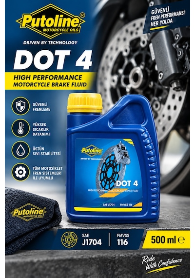 Putoline Dot 4 Motosiklet Fren Hidroliği 500 Ml Yüksek Performanslı Brake Fluid