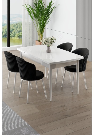 Canisa Asfel Serisi Mdf 77x130 Beyaz Yandan Açılabilir Mutfak Masa Takımı 4 Siyah Sandalye Beyaz Masa Siyah Sandalye Canisa Asfel Serisi Mdf 77x130 Beyaz Yandan Açılabilir Mutfak Masa Takımı 4 Siyah Sandalye Beyaz Masa Siyah Sandalye