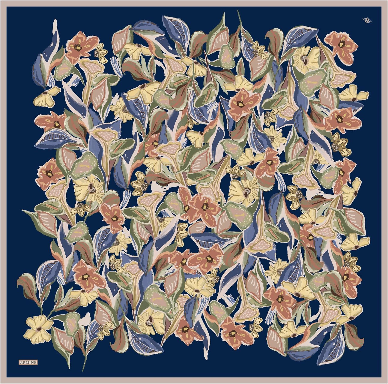 Armine Çiçek Desenli Saf İpek Twill Eşarp 9332d 37 Laciver