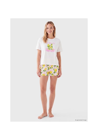 Lcw Dream Pembe Limon Baskılı Kadın Şortlu Pijama Takımı