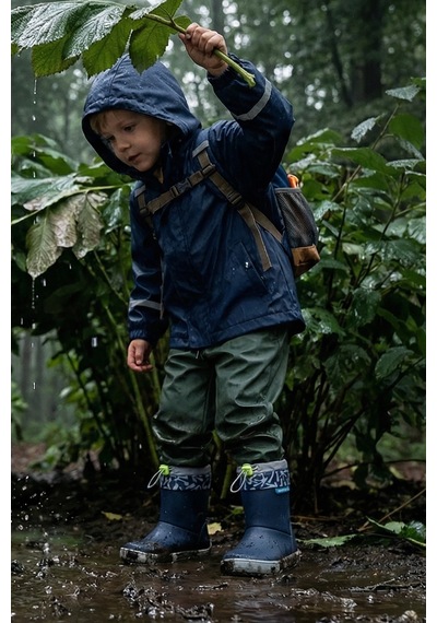 Hopfrög Rain Boots Süper Mat Lacivert Suya Ve Soğuğa Dayanıklı Barefoot Çocuk Botu Lacivert