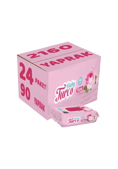 Baby Turco Islak Havlu Mendil 90 Yaprak Gül/Rose 24 Lü Set 2160 Yaprak