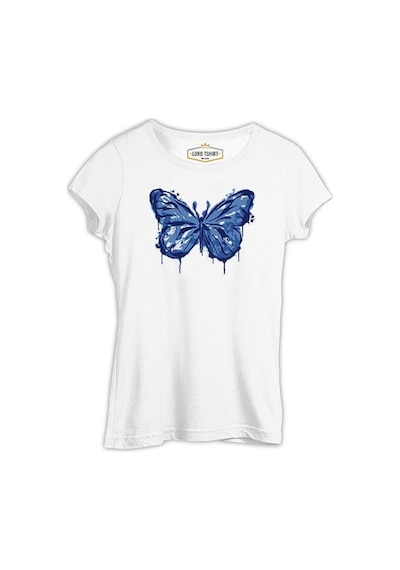 Beautiful Blue Butterfly Beyaz Kadın Tshirt 001