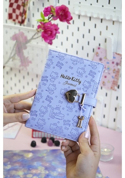Victoria's Journals Hello Kitty Hush Hush Kilitli Defter + Vegan Deri Kalemlik Kutulu Set – 160 Yaprak, Çizgili