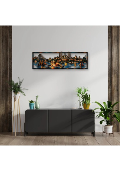 İstanbul Boğazı Panosu - Metal Tablo - Dec0257 120 X 39 Cm Çok Renkli