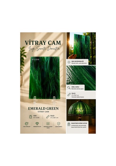 Dekoratif Vitray Cam Zümrüt Dalga 21x29,7 Cm