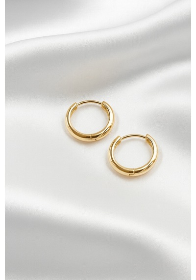 Çekirdekjewelry 925 Ayar Gümüş Düz Sade Halka Küpe Sarı