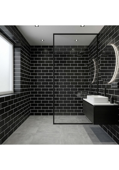30x60 Cm Kendinden Yapışkanlı Duvar,banyo,tezgah Arası Siyah Tuğla Desenli -24 Adet 88104-24