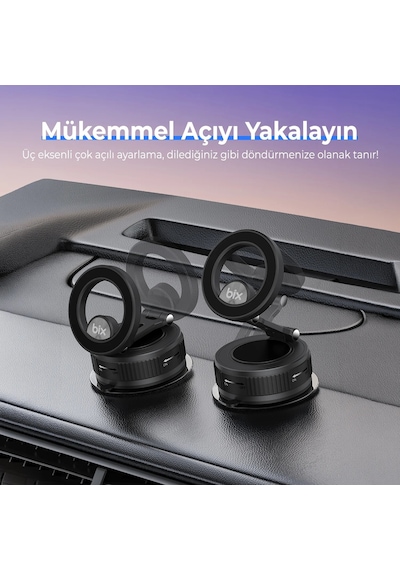Bix Bxch12 360 Derece Dönebilen Vakumlu Manyetik Mıknatıslı Araç İçi Telefon Tutucu Siyah