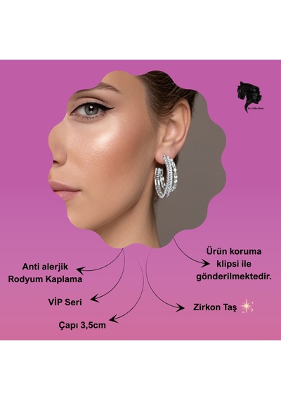 İkili Yarım Halka Model Zirkon Taşlı Antialerjik Vip Halka Silver Renk Küpe Antialerjik Silver