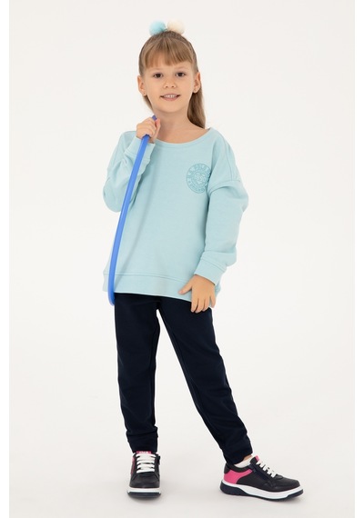 U.S. Polo Assn. Kız Çocuk Su Yeşili Bisiklet Yaka Basic Sweatshirt 50296391-VR083