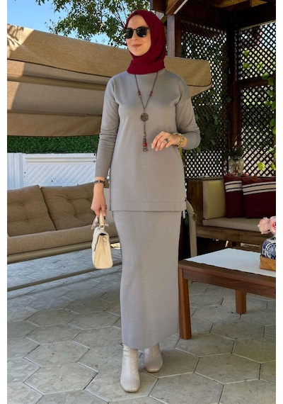 Rabia Şamlı Sezen Triko Takım Gri Çok Renkli